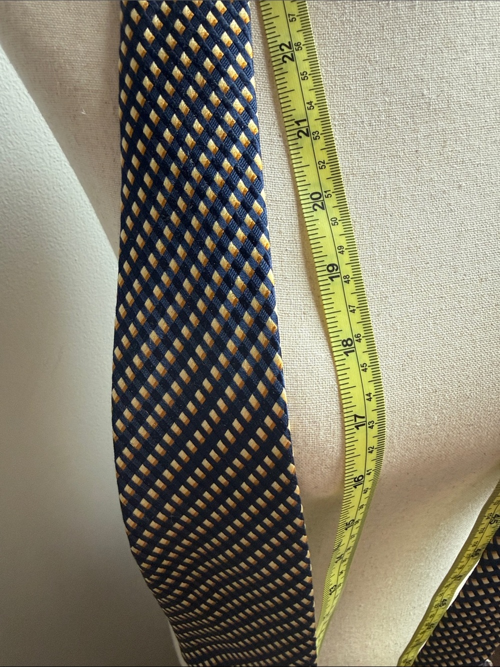 Navy and Gold Patterned Men's Tie - Classic Diagonal Check